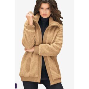 ROAMAN’S Camel Textured Fleece Bomber Coat Ladies Plus Size 3X Size 30W 32W *